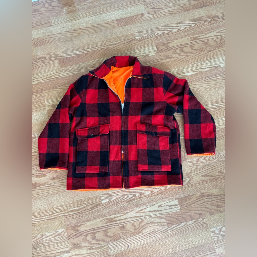 Vintage 70s Woolrich Buffalo Plaid Wool Hunting Jacket Reversible Size XL